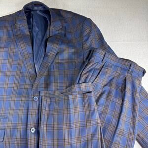 EJ Samuel 3 Piece Suit 48R/42W Navy Composizione Wool Touch Polyester Blend